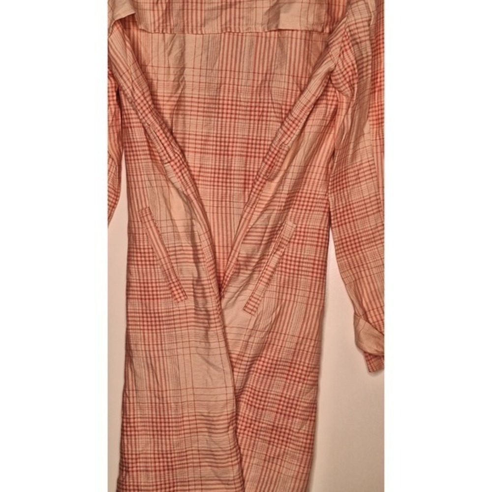 LC Lauren Conrad Womens Coral Plaid Lightweight Trench Coat Large - Picture 9 of 9